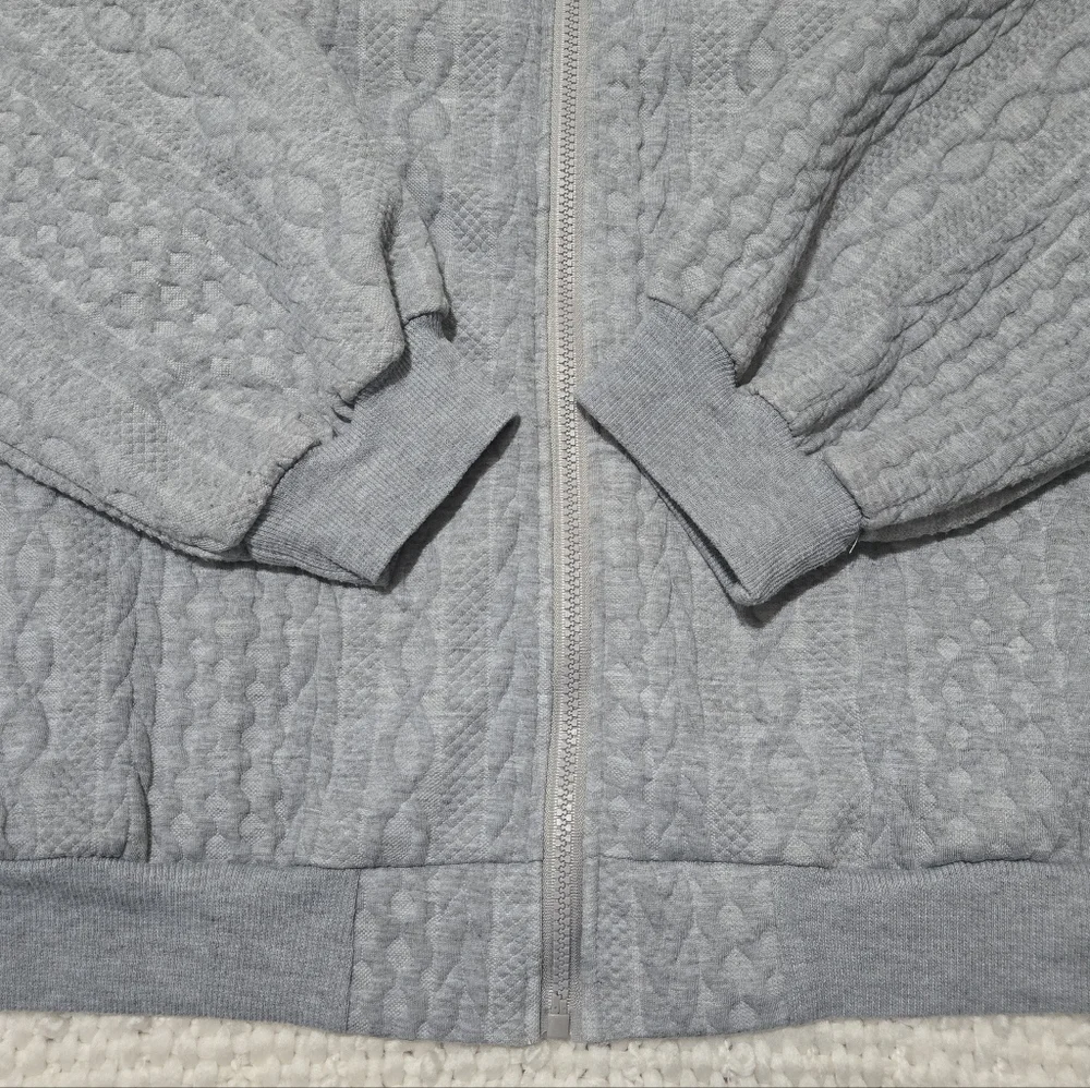 Cozy Gray Textured Zip-Up Sweater Bomber Jacket Size XXL - Picture 12 of 14